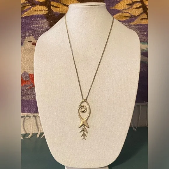 Lucky Brand Gold Bohemian Style Bone Fish Pendant Necklace - Picture 8 of 8